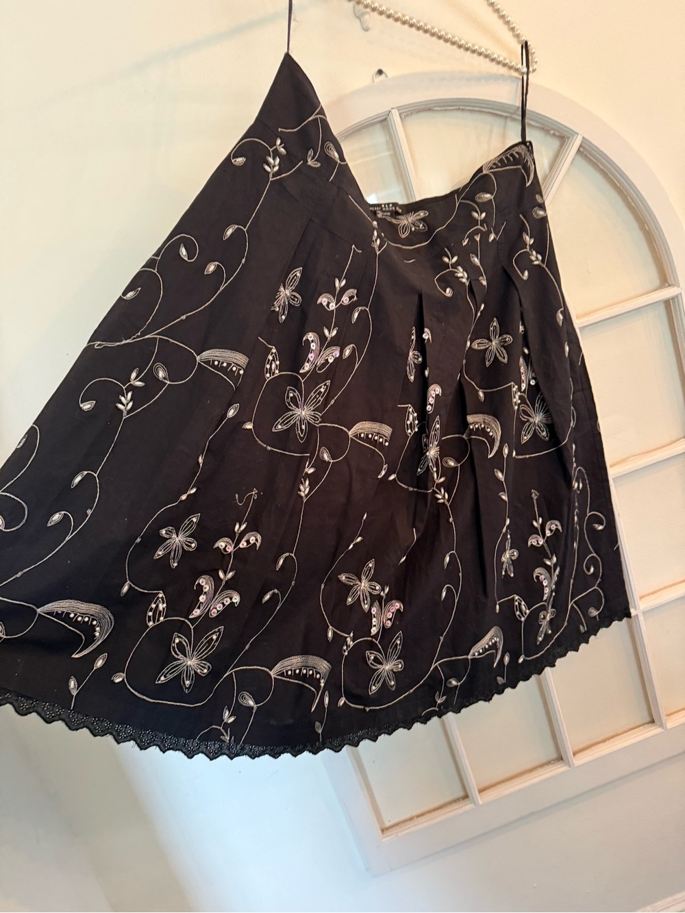 Heart Moon Star Vintage Y2K Floral Embroidered & Sequin Mini Skirt - Size 12